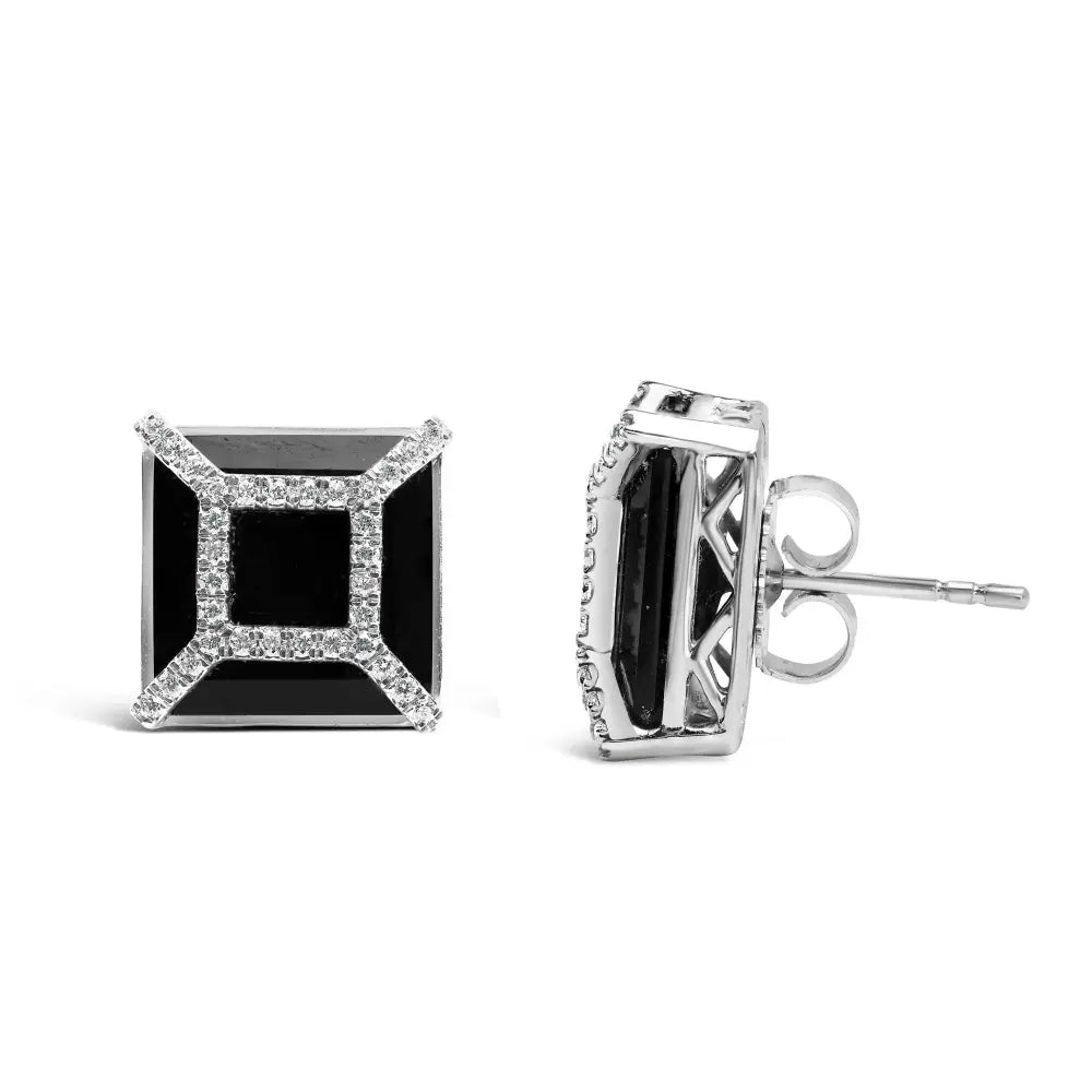 14k White Gold 3/8ct Diamond with 11x11mm Black Onyx Stud Earrings (g-h Color Si1-si2 Clarity) - Fine Jewelry us Direct