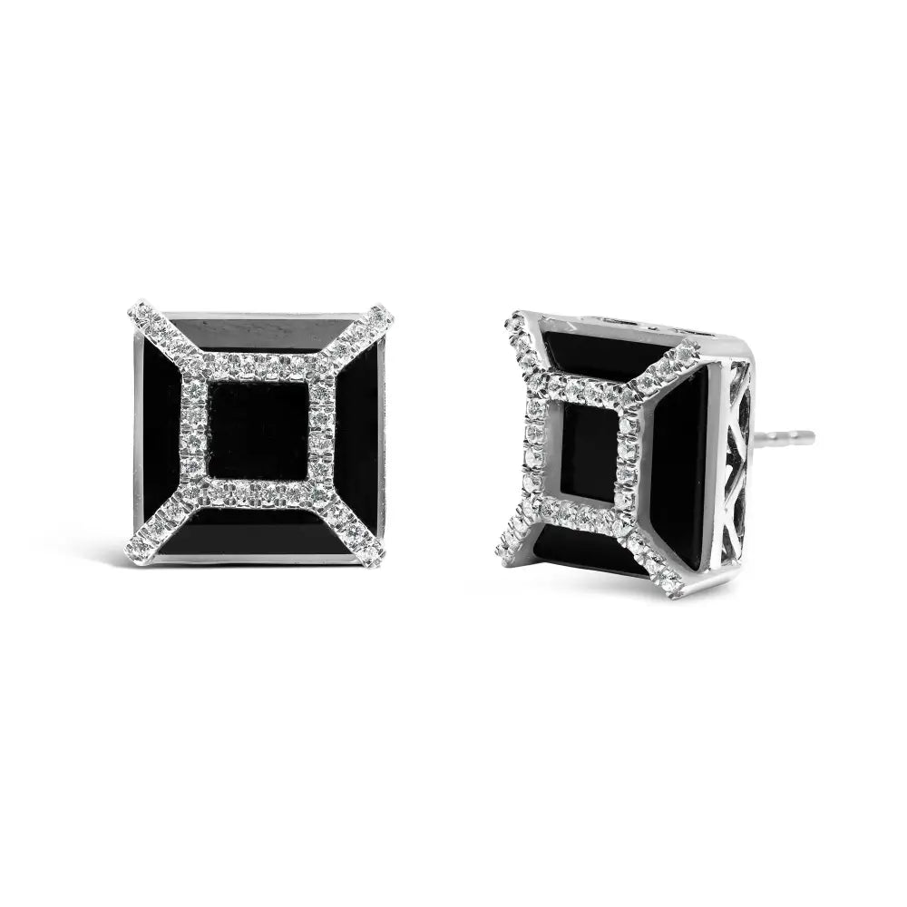 14k White Gold 3/8ct Diamond with 11x11mm Black Onyx Stud Earrings (g-h Color Si1-si2 Clarity) - Fine Jewelry us Direct