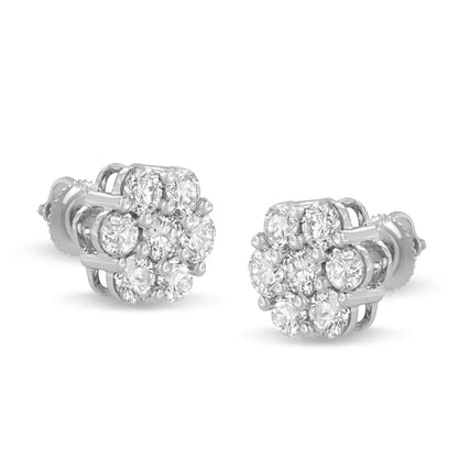 14k White Gold 3 Cttw Prong Set Round-cut Diamond Floral Cluster Stud Earring (i-j Color Si1-si2 Clarity) - Fine