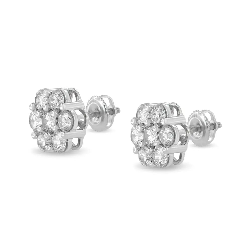 14k White Gold 3 Cttw Prong Set Round-cut Diamond Floral Cluster Stud Earring (i-j Color Si1-si2 Clarity) - Fine