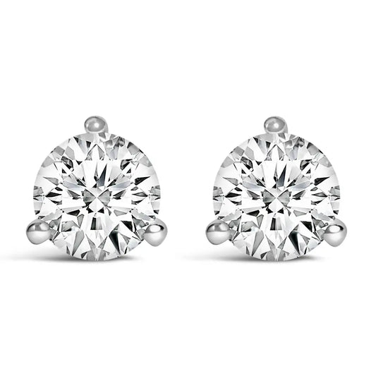 14k White Gold 3-prong Martini Set Brilliant Round-cut Solitaire Lab Grown Diamond Screwback Stud Earrings (f-g Color