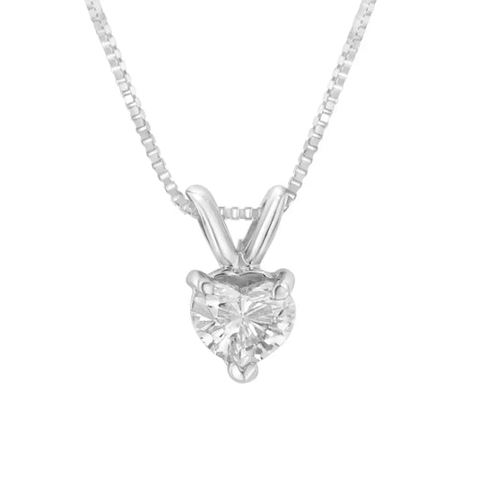 14k White Gold 3-prong Set Heart Shaped Solitaire Diamond 18’’ Pendant Necklace (h-i Color Vs2-si1 Clarity)