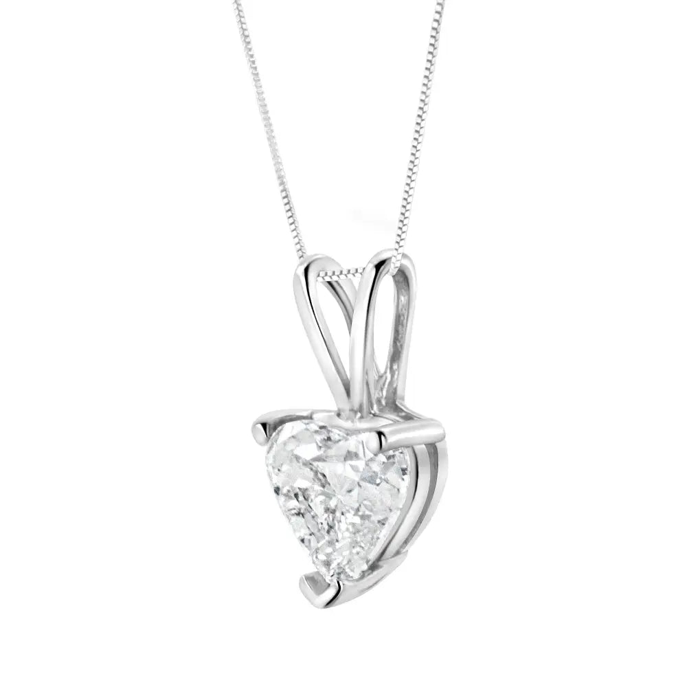 14k White Gold 3-prong Set Heart Shaped Solitaire Lab Grown Diamond 18’’ Pendant Necklace (f-g Color Vs2-si1