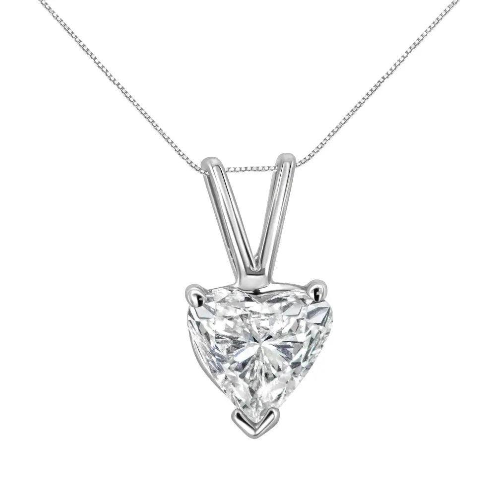 14k White Gold 3-prong Set Heart Shaped Solitaire Lab Grown Diamond 18’’ Pendant Necklace (f-g Color Vs2-si1