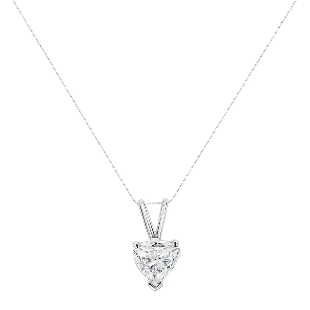 14k White Gold 3-prong Set Heart Shaped Solitaire Lab Grown Diamond 18’’ Pendant Necklace (f-g Color Vs2-si1