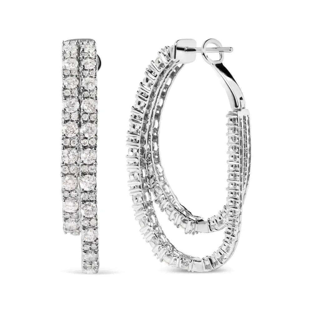 14k White Gold 4.0 Cttw Diamond Asymmetrical Inside out Double-hoop Earrings (i-j Color I1-i2 Clarity) - Fine Jewelry