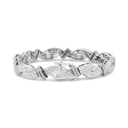 14k White Gold 4.0 Cttw Invisble Set Princess-cut Diamond Wave Style Link Bracelet (h-i Color Si2-i1 Clarity) - 7’’