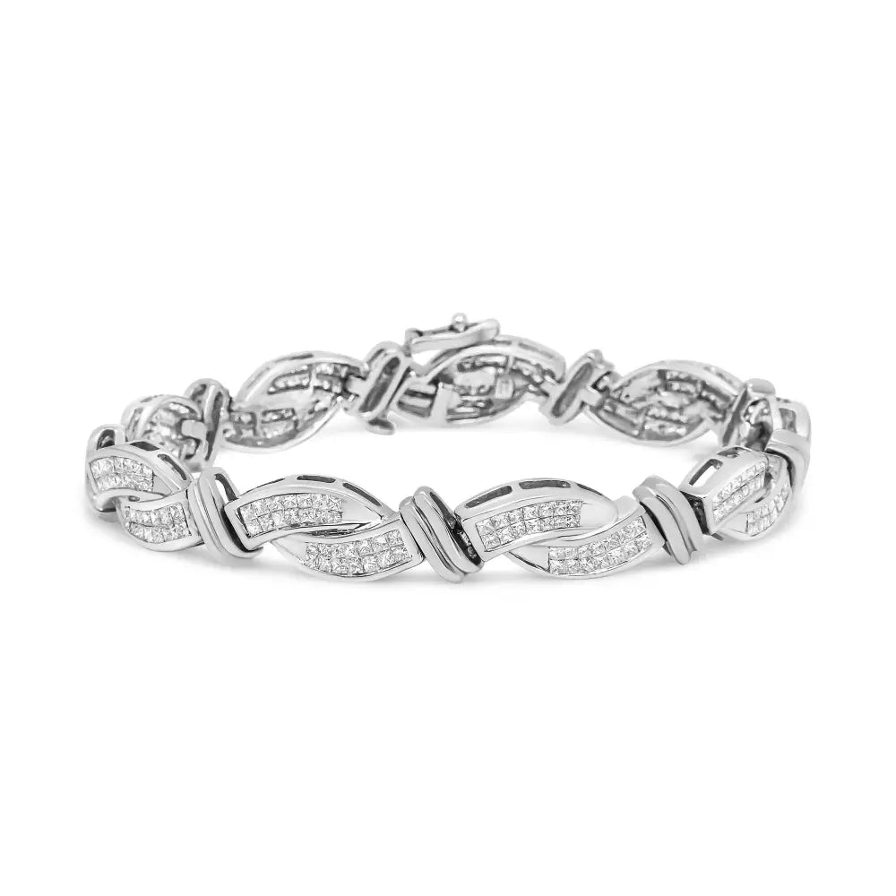 14k White Gold 4.0 Cttw Invisble Set Princess-cut Diamond Wave Style Link Bracelet (h-i Color Si2-i1 Clarity) - 7’’