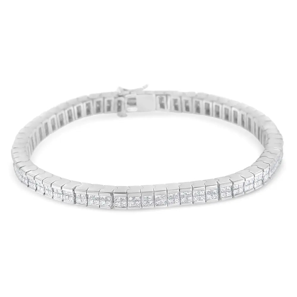 14k White Gold 4.0 Cttw Invisible Set Princess Cut Diamond Buckle Link Tennis Bracelet (g-h Color Si1-si2 Clarity)