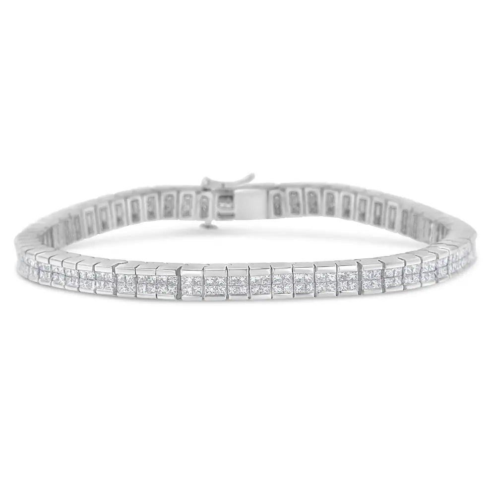 14k White Gold 4.0 Cttw Invisible Set Princess Cut Diamond Buckle Link Tennis Bracelet (g-h Color Si1-si2 Clarity)