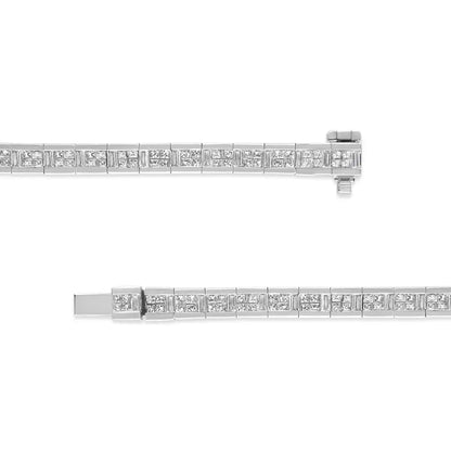 14k White Gold 4 3/8 Cttw Alternating Invisible Set Princess and Baguette Diamond Tennis Bracelet (g-h Color Vs1-vs2