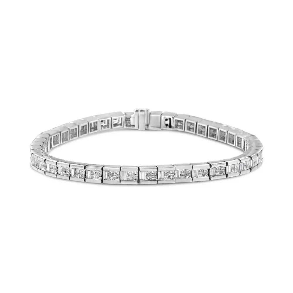 14k White Gold 4 3/8 Cttw Alternating Invisible Set Princess and Baguette Diamond Tennis Bracelet (g-h Color Vs1-vs2