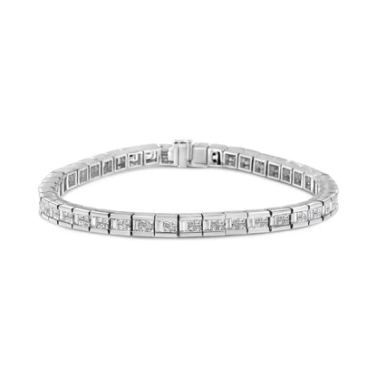 14k White Gold 4 3/8 Cttw Alternating Invisible Set Princess and Baguette Diamond Tennis Bracelet (g-h Color Vs1-vs2