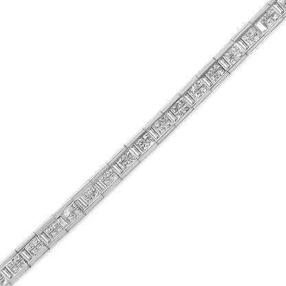 14k White Gold 4 3/8 Cttw Alternating Invisible Set Princess and Baguette Diamond Tennis Bracelet (g-h Color Vs1-vs2