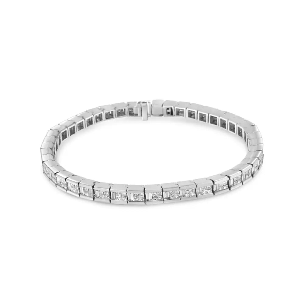 14k White Gold 4 3/8 Cttw Alternating Invisible Set Princess and Baguette Diamond Tennis Bracelet (g-h Color Vs1-vs2