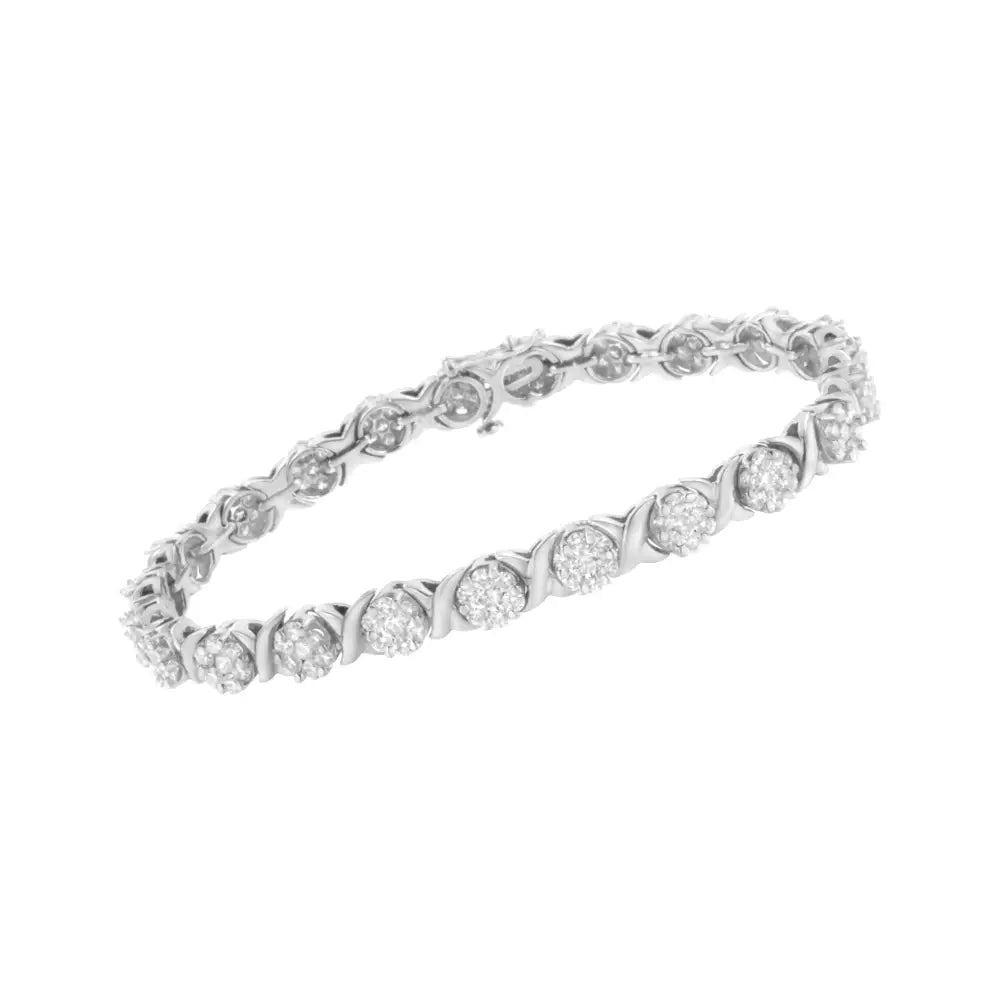 14k White Gold 4 7/8 Cttw Round Brilliant-cut Diamond Cluster & X-link 7’’ Tennis Bracelet (i-j Color Si2-i1