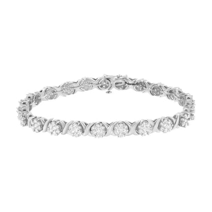 14k White Gold 4 7/8 Cttw Round Brilliant-cut Diamond Cluster & X-link 7’’ Tennis Bracelet (i-j Color Si2-i1