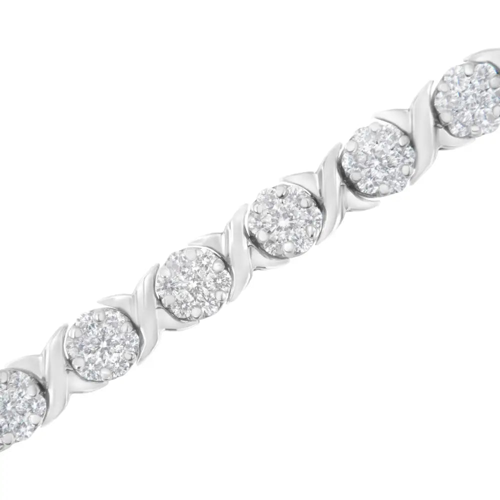 14k White Gold 4 7/8 Cttw Round Brilliant-cut Diamond Cluster & X-link 7’’ Tennis Bracelet (i-j Color Si2-i1