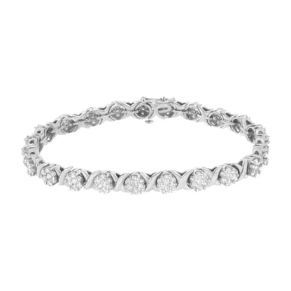 14k White Gold 4 7/8 Cttw Round Brilliant-cut Diamond Cluster & X-link 7’’ Tennis Bracelet (i-j Color Si2-i1