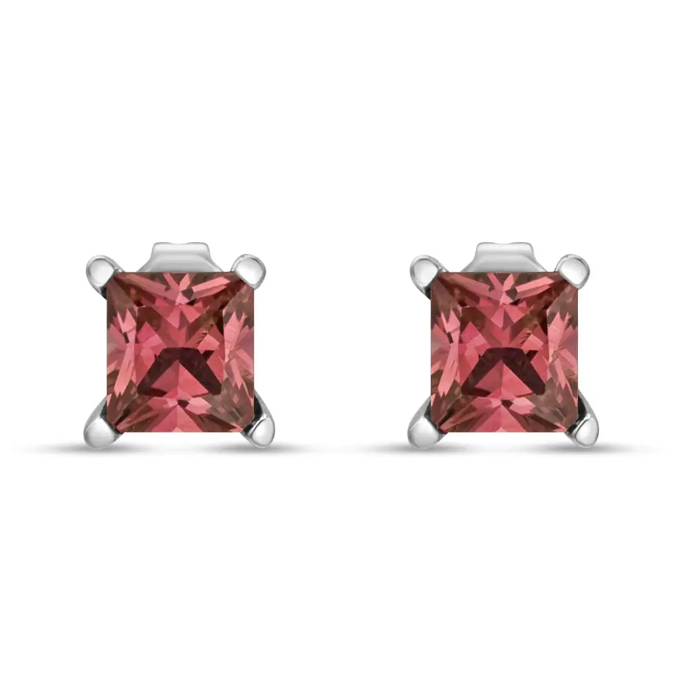 14k White Gold 4 Prong Set Lab Grown Pink Princess Diamond Solitaire Stud Earrings (pink Color Vs2-si1 Clarity) - Fine