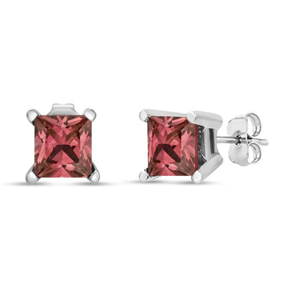 14k White Gold 4 Prong Set Lab Grown Pink Princess Diamond Solitaire Stud Earrings (pink Color Vs2-si1 Clarity) - Fine