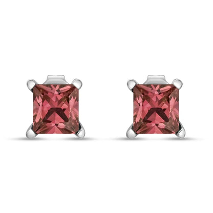 14k White Gold 4 Prong Set Lab Grown Pink Princess Diamond Solitaire Stud Earrings (pink Color Vs2-si1 Clarity) - Fine