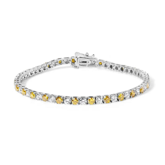 14k White Gold 5.0 Cttw Alternating and Yellow Lab Grown Diamond Tennis Bracelet (yellow/f-g Color Vs2-si1 Clarity