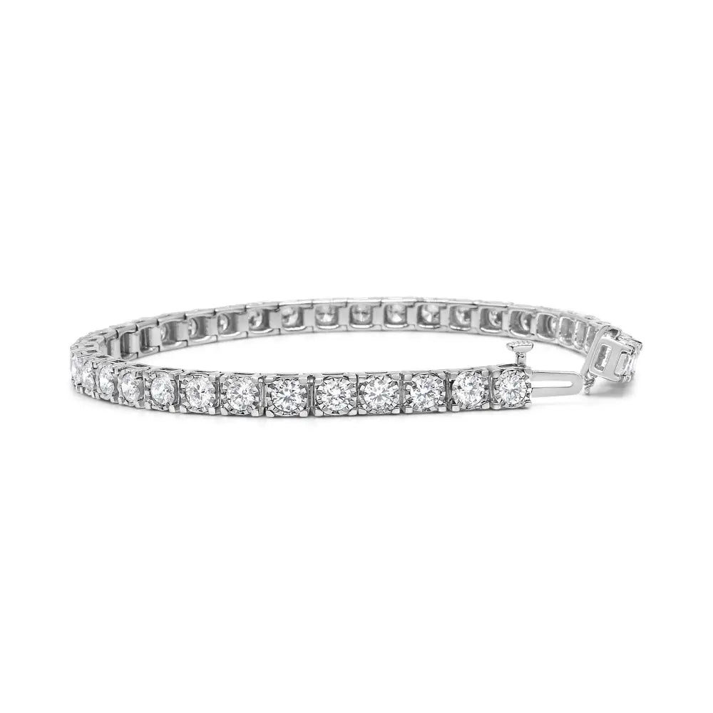 14k White Gold 5.0 Cttw Miracle Set Round-cut Lab Grown Diamond Illusion 7’’ Tennis Bracelet (f-g Color Vs2-si1