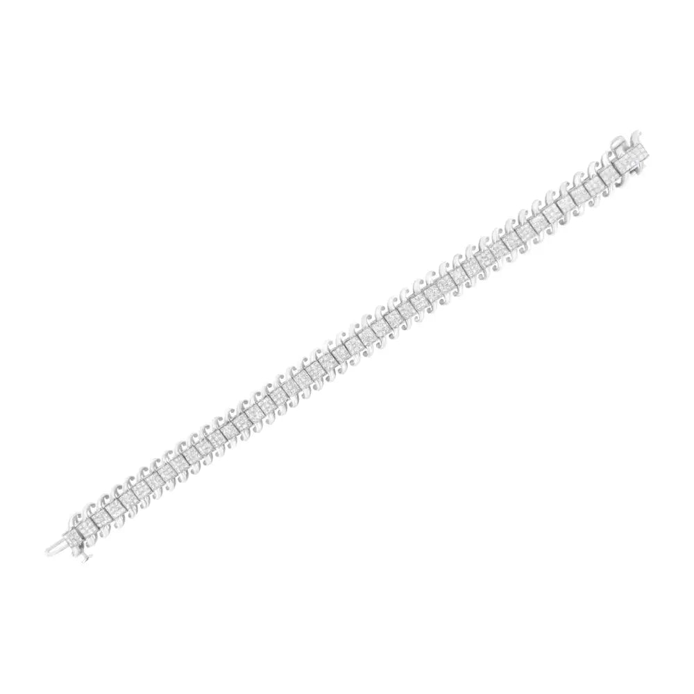 14k White Gold 5.0 Cttw Princess Cut Diamond 7’’ Invisible Set Wavy S-link Tennis Bracelet (g-h Color Si1-si2