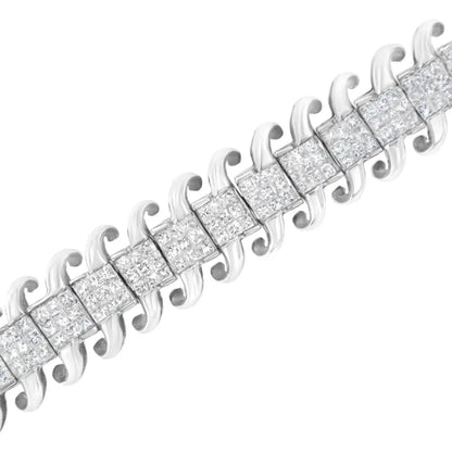 14k White Gold 5.0 Cttw Princess Cut Diamond 7’’ Invisible Set Wavy S-link Tennis Bracelet (g-h Color Si1-si2