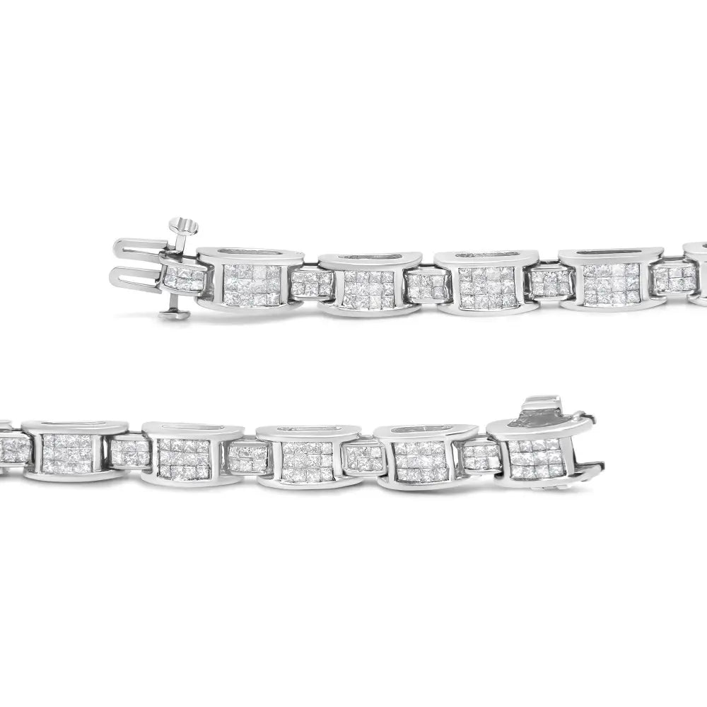 14k White Gold 5.0 Cttw Princess Cut Diamond Invisible Set Alternating Size d Shaped Links Tennis Bracelet (h-i Color