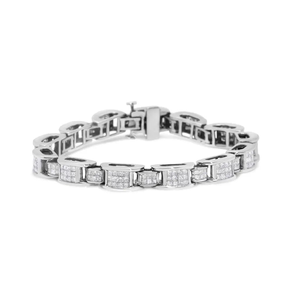 14k White Gold 5.0 Cttw Princess Cut Diamond Invisible Set Alternating Size d Shaped Links Tennis Bracelet (h-i Color