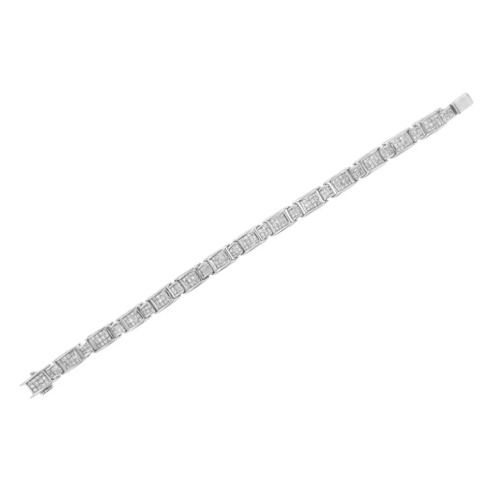 14k White Gold 5.0 Cttw Princess-cut Diamond Rectangular Alternating Station 7’’ Tennis Bracelet (g-h Color Si1-si2