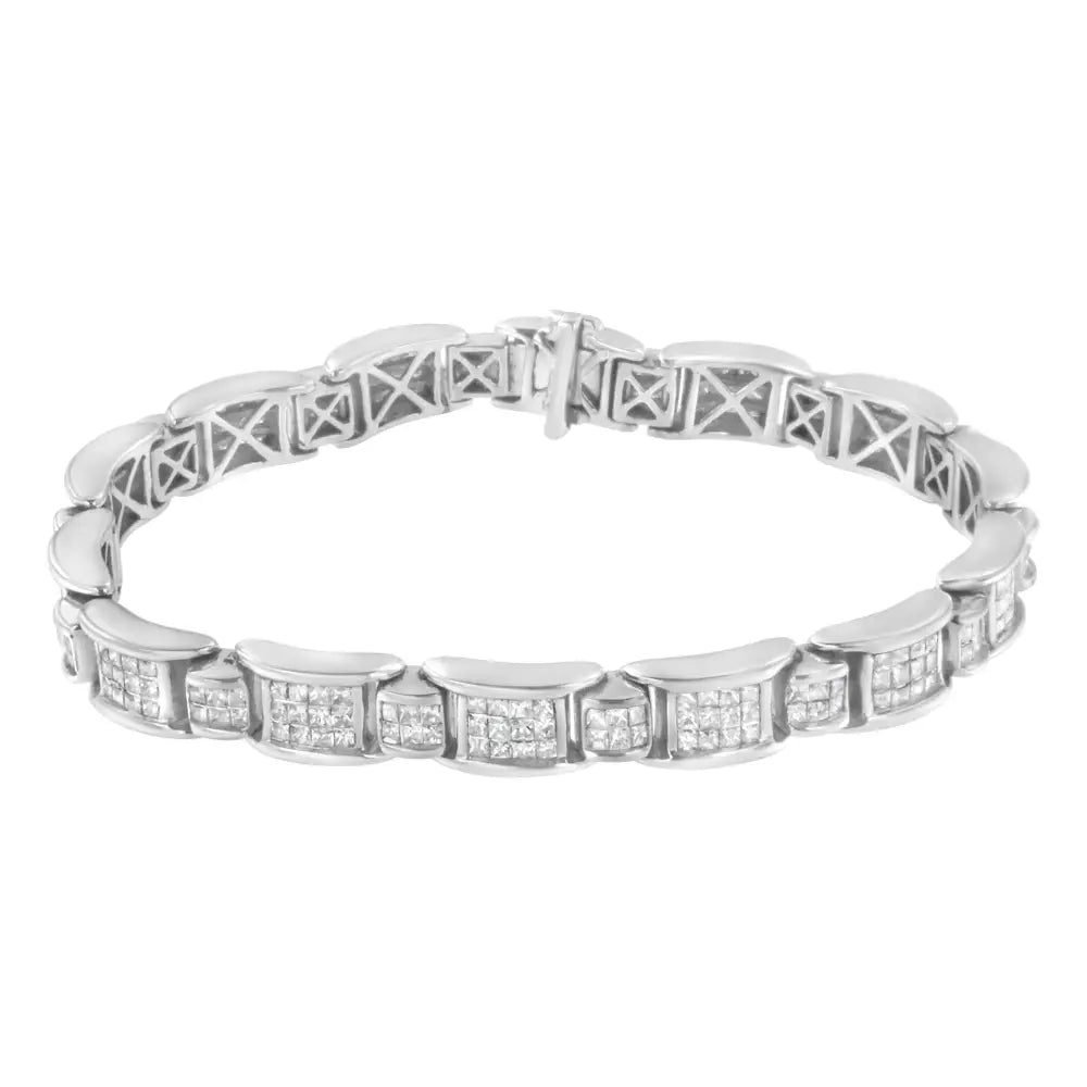 14k White Gold 5.0 Cttw Princess-cut Diamond Rectangular Alternating Station 7’’ Tennis Bracelet (g-h Color Si1-si2