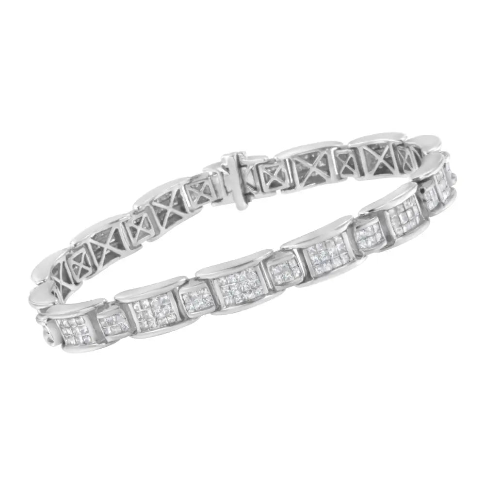 14k White Gold 5.0 Cttw Princess-cut Diamond Rectangular Alternating Station 7’’ Tennis Bracelet (g-h Color Si1-si2