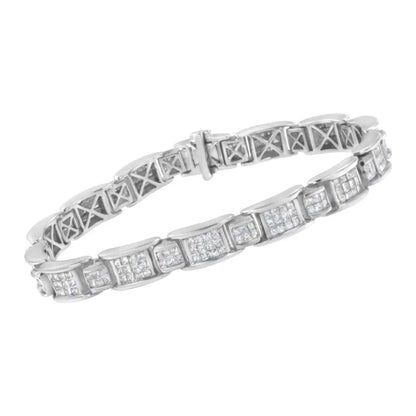 14k White Gold 5.0 Cttw Princess-cut Diamond Rectangular Alternating Station 7’’ Tennis Bracelet (g-h Color Si1-si2