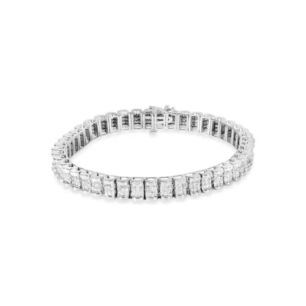 14k White Gold 5.00 Cttw Invisible Set Princess-cut Diamond Belt and Buckle Tennis 7’’ Bracelet (h-i Color Si1-si2