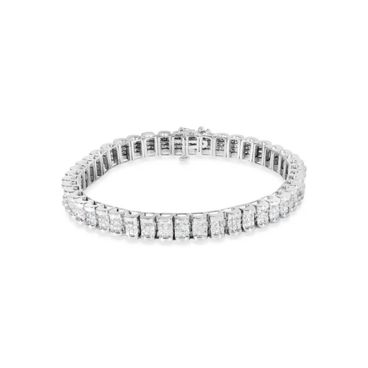 14k White Gold 5.00 Cttw Invisible Set Princess-cut Diamond Belt and Buckle Tennis 7’’ Bracelet (h-i Color Si1-si2