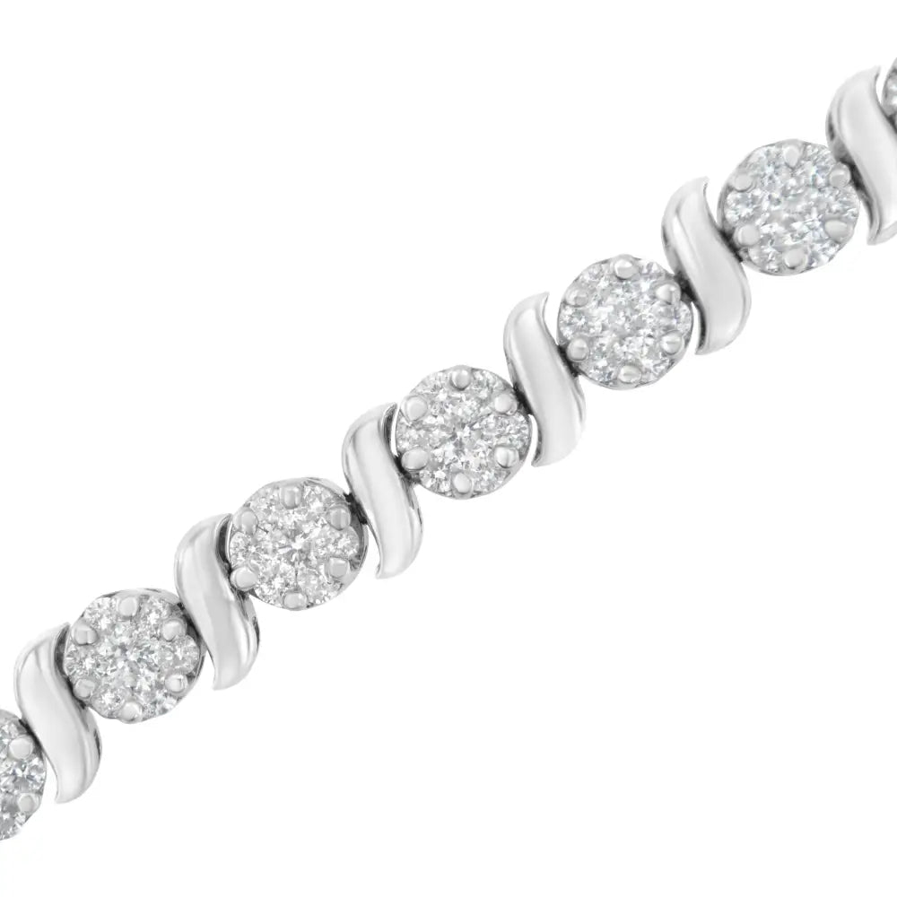 14k White Gold 5 1/4 Cttw Diamond S-link Floral Cluster Tennis Bracelet (i-j Clarity Si2-i1 Color) - Size 7’’