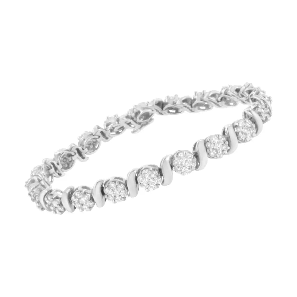 14k White Gold 5 1/4 Cttw Diamond S-link Floral Cluster Tennis Bracelet (i-j Clarity Si2-i1 Color) - Size 7’’