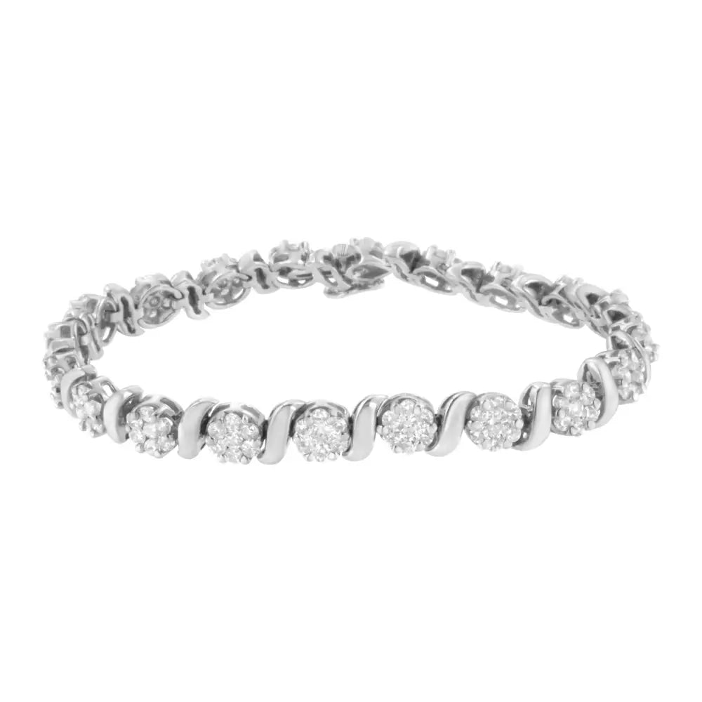 14k White Gold 5 1/4 Cttw Diamond S-link Floral Cluster Tennis Bracelet (i-j Clarity Si2-i1 Color) - Size 7’’