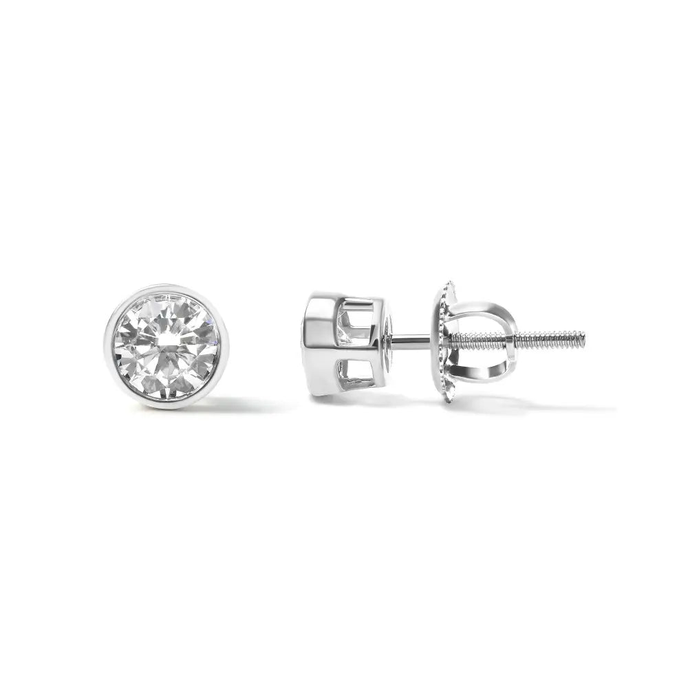 14k White Gold 5/8 Cttw Bezel Set Lab Grown Round Diamond Screw-back Solitaire Stud Earrings (g-h Color Vs2-si1