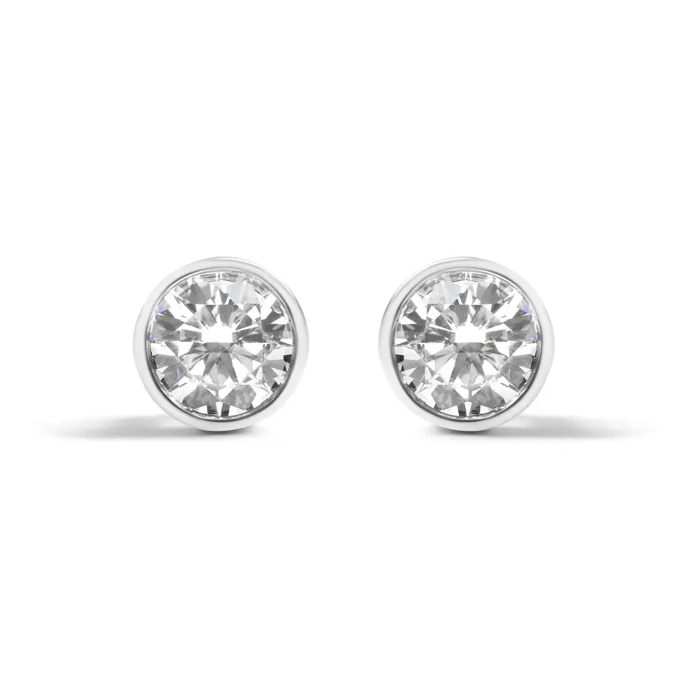 14k White Gold 5/8 Cttw Bezel Set Lab Grown Round Diamond Screw-back Solitaire Stud Earrings (g-h Color Vs2-si1