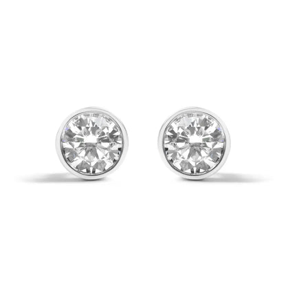 14k White Gold 5/8 Cttw Bezel Set Lab Grown Round Diamond Screw-back Solitaire Stud Earrings (g-h Color Vs2-si1