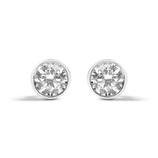 14k White Gold 5/8 Cttw Bezel Set Lab Grown Round Diamond Screw-back Solitaire Stud Earrings (g-h Color Vs2-si1