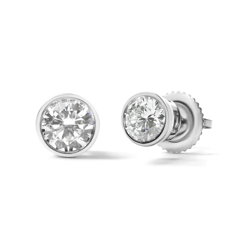 14k White Gold 5/8 Cttw Bezel Set Lab Grown Round Diamond Screw-back Solitaire Stud Earrings (g-h Color Vs2-si1