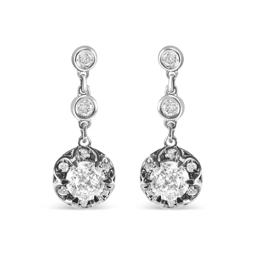 14k White Gold 5/8 Cttw Diamond Halo Drop and Dangle Earrings Stud with Bale (i-j Color I1-i2 Clarity) - Fine Jewelry