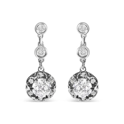 14k White Gold 5/8 Cttw Diamond Halo Drop and Dangle Earrings Stud with Bale (i-j Color I1-i2 Clarity) - Fine Jewelry