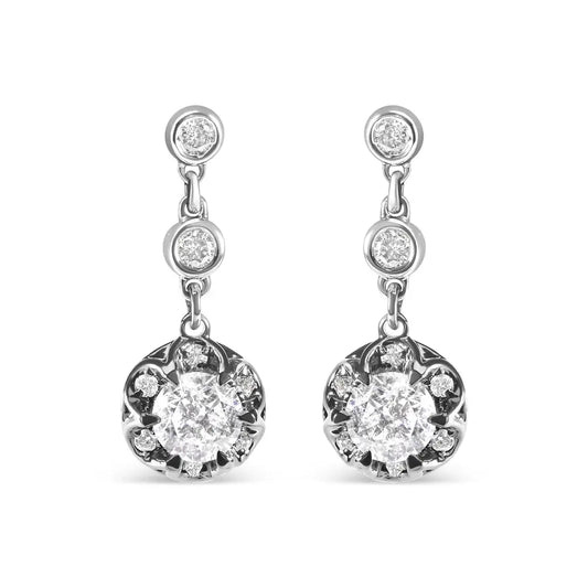 14k White Gold 5/8 Cttw Diamond Halo Drop and Dangle Earrings Stud with Bale (i-j Color I1-i2 Clarity) - Fine Jewelry