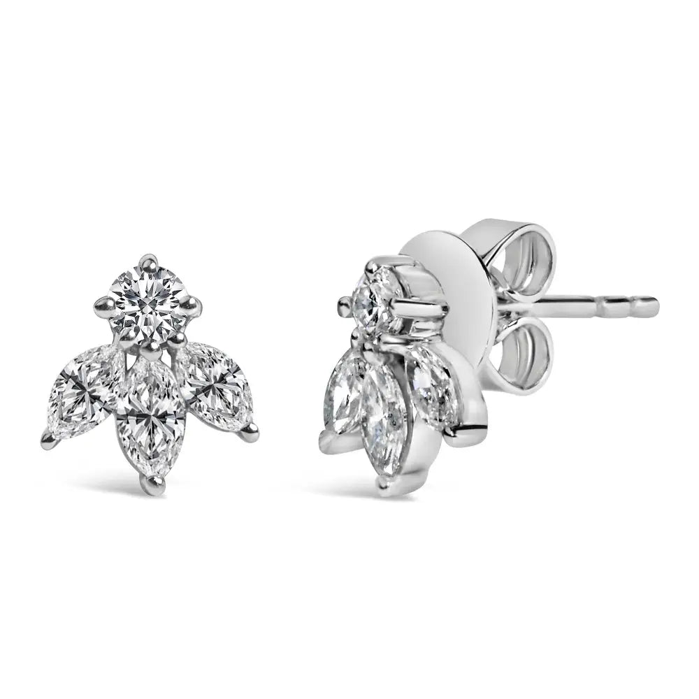 14k White Gold 5/8 Cttw Marquise Diamond Trio Stud Earrings (h-i Color Vs2-si1 Clarity) - Fine Jewelry us Direct